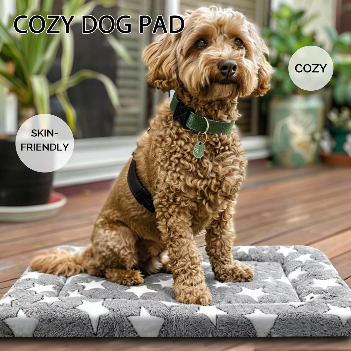 Fogkiss Dog Bed Mat, Reversible Crate Pad & Cute Dog Bed - Machine Washable Kennel Mat with Ultra Soft for Small Dogs (Cool/Warm), 24" x 18", Grey&Star