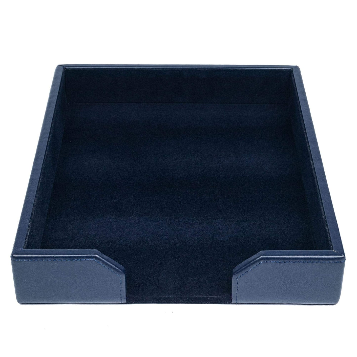 DACASSO Bonded Leather Desktop Letter Tray - Luxury Letter Holder & Paper Organizer for Desk - Office Organization & Executive Desk Decor - (Navy Blue) 13.5 x 10.5 x 2