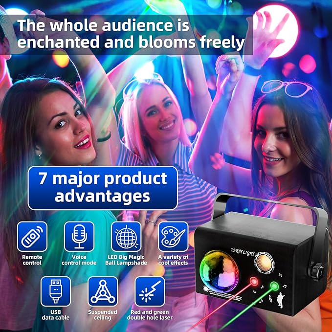Square Party Lights, 4 Modes Sound Activated DJ Disco Light with Remote & Strobe, USB Powered Dance Stage Lights for Home Party, Birthday, Wedding, Karaoke, KTV, Bar, Club, Halloween Decor