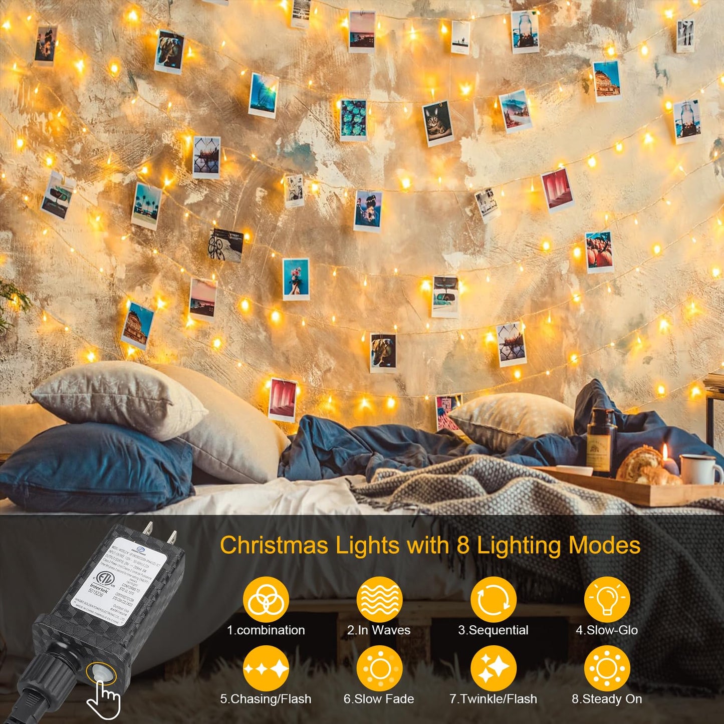 MGYIF 100FT 300 LED Christmas Lights Plug in,Outdoor Indoor Waterproof Fairy Lights with Timer and 8 Modes, Connectable Christmas Tree Lights for Outdoor Indoor Garden Party Decoration(Warm White)