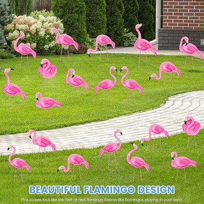 20 PCS Pink Flamingo Yard Signs with 40 Stakes Summer Beach Flamingo Lawn Sign 10 Styles Tropical Yard Lawn Patio Decorations Party Supplies(Normal)