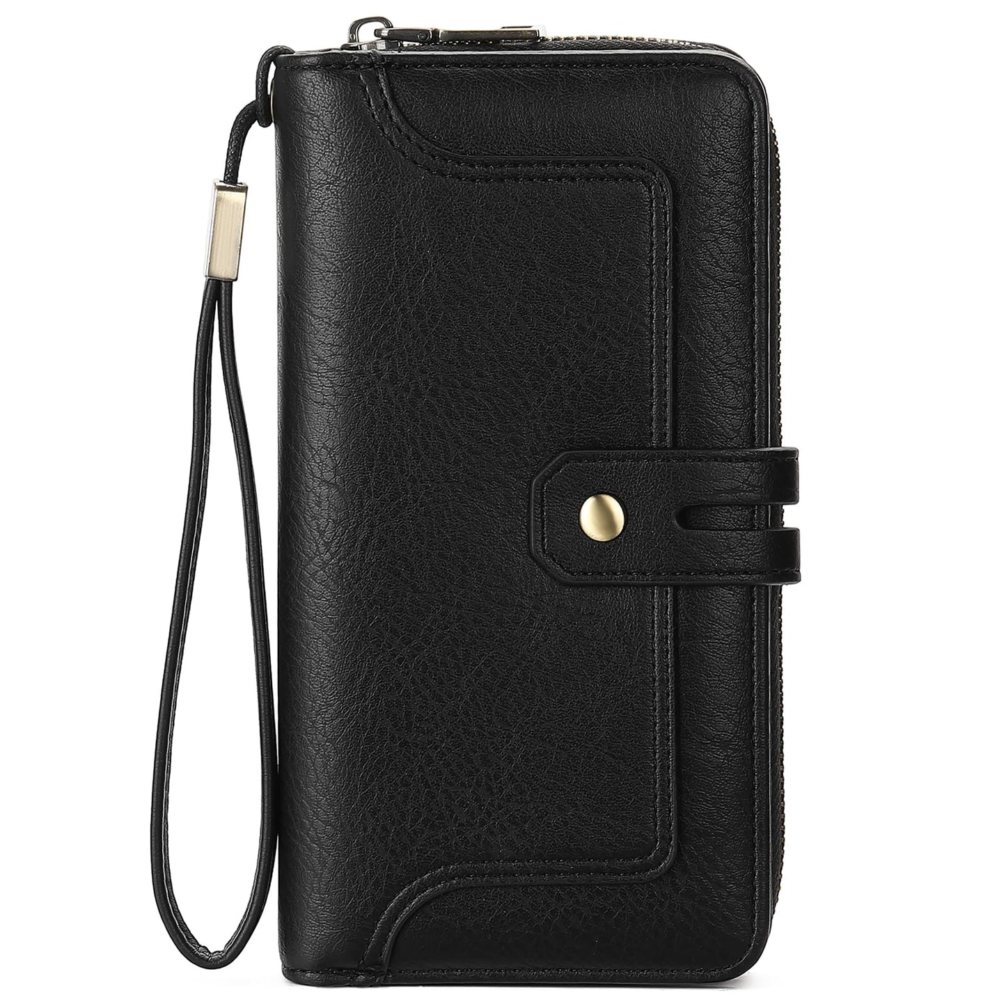 GOIACII Wristlet Wallets for Women Large Capacity RFID Blocking Ladies Phone Clutch Card Holder Black