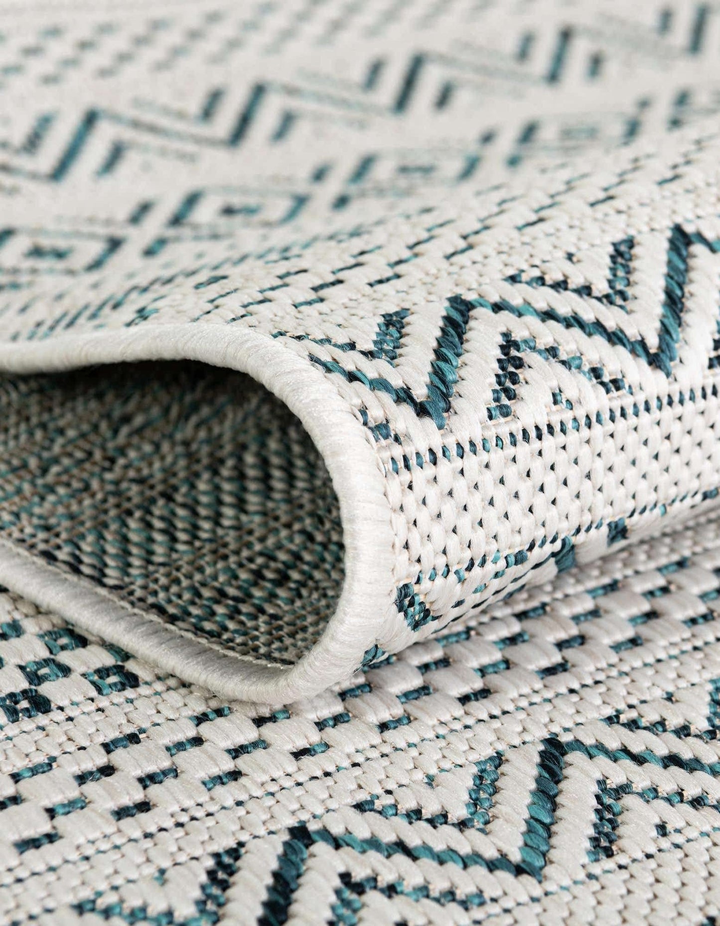 Unique Loom Outdoor Striped Collection Area Rug - Maia (2' x 6' 1" Runner, Teal/Ivory)