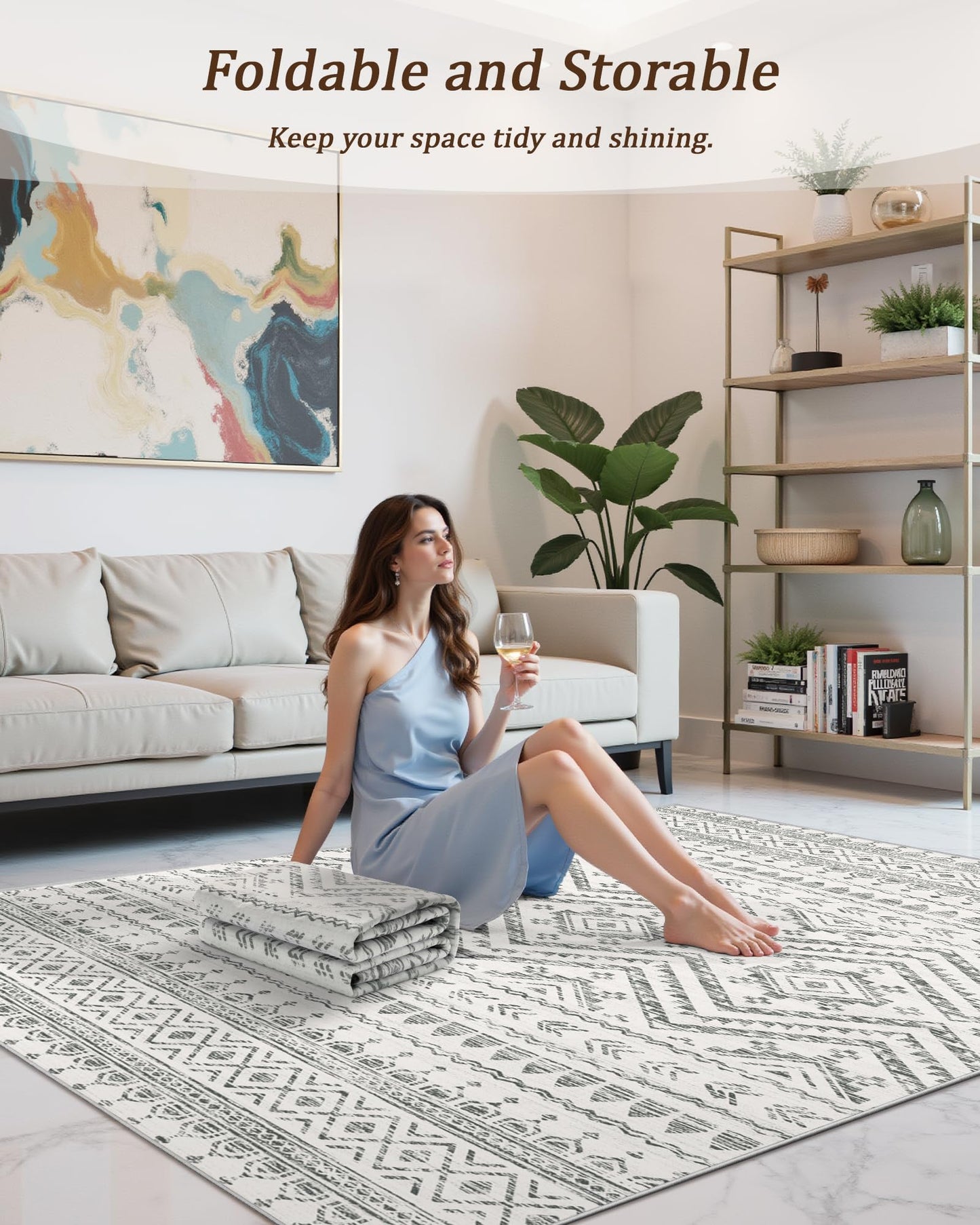 Miukiki 2x6 Hallway Runner Rug Moroccan Washable Kitchen Rug Non Slip Indoor Floor Kitchen Runner Rug Foldable Carpet for Bathroom Laundry Room with Low Pile(Grey,2'x6')