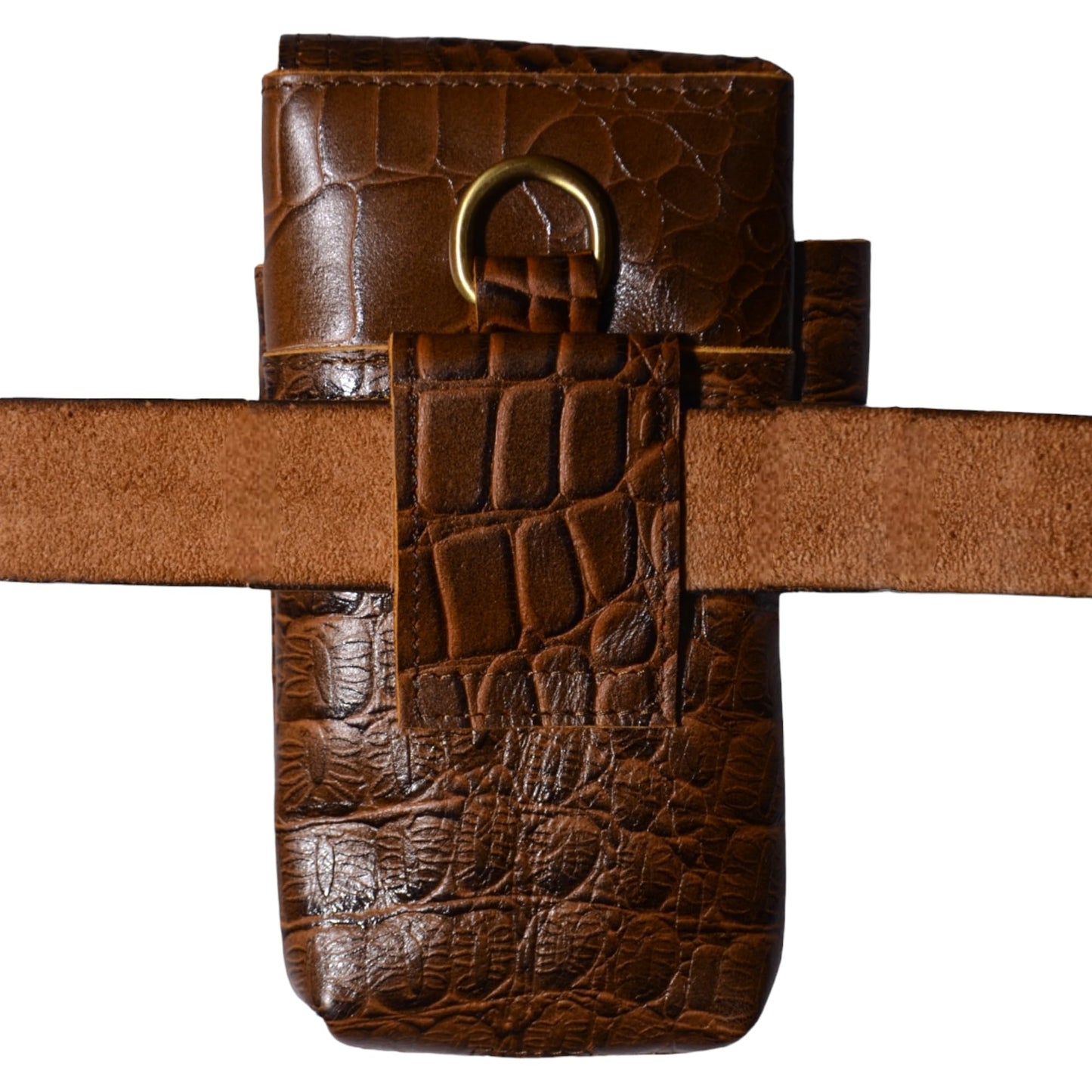 Genuine Full-Grain Buffalo Leather Cell Phone Holsters – 7” H x 3.5" W Leather Cell Phone Holster Large Smartphones – Secure & Durable Phone Belt Holder (Crocodile Print) (Croco Tan)