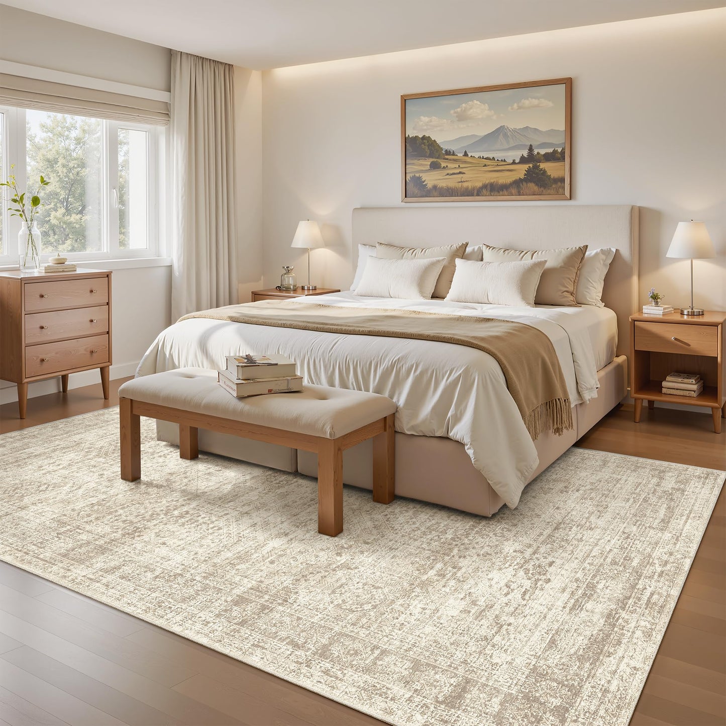 Soalmost 6x9 Area Rug for Living Room Washable 6x9 Rug Non-Slip Modern Rugs for Bedroom Dinning Room Ultra-Thin Indoor Beige Rug