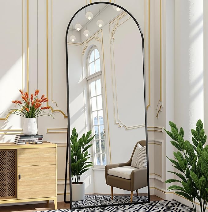 Arched Floor Mirror, 57 "x 20" Full Length Mirror Wall Mirrors Hanging or Leaning Arched-Top Full Body Mirrors with Stand for Bedroom, Dressing Room, Black