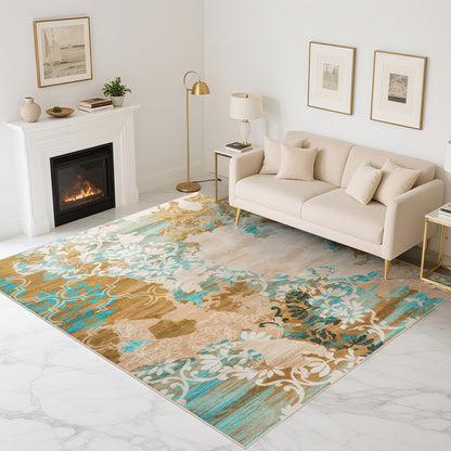 CRYPTOLITE Abstract Area Rug Washable Rug with Non-Slip Backing Low Pile Area Rugs for Living Room, Bedroom, Dining Room,4x6, Orange-Yellow