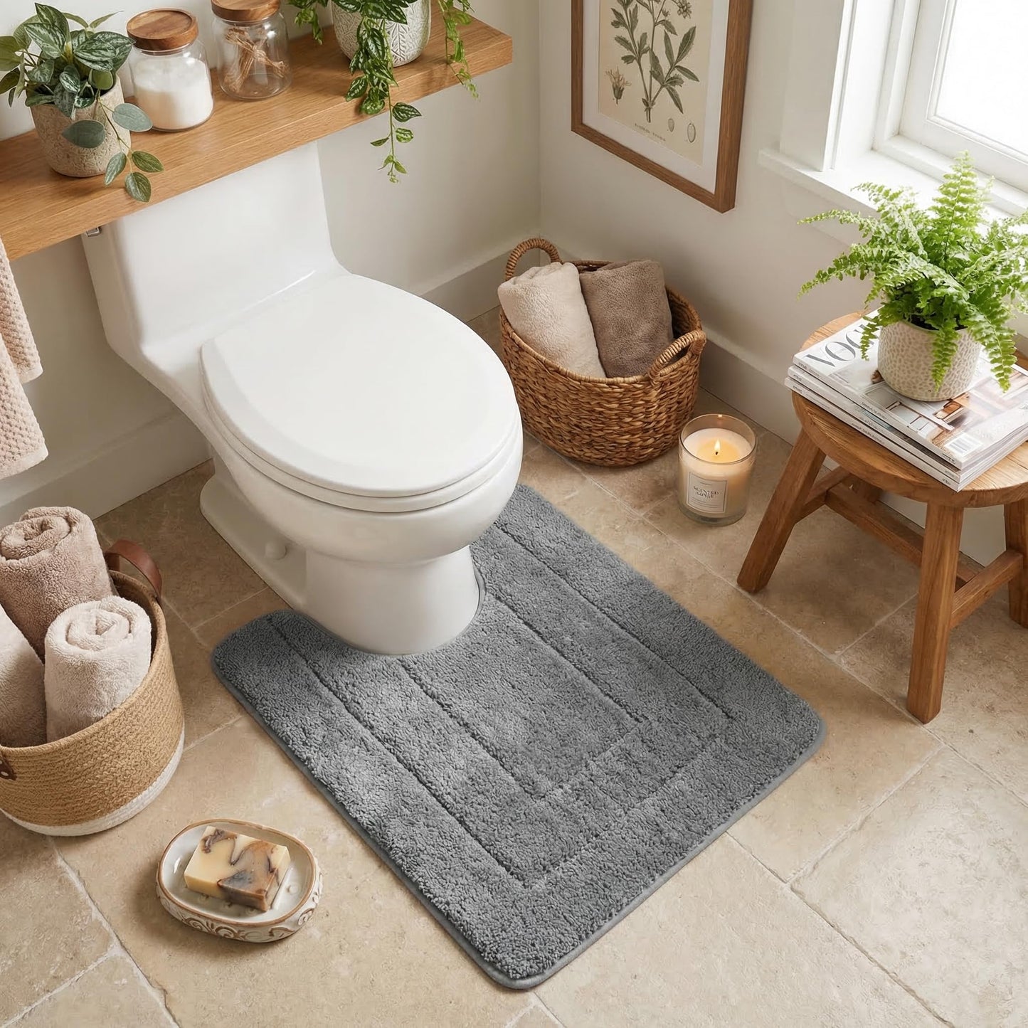 GRANNY SAYS Bathroom Toilet Rugs U Shaped, Bath Mats for Bath, Bathroom Rugs Non Slip Washable, Absorbent Microfiber Toilet Mat, Soft Plush Shaggy Bath Carpet, 20" x 24", Deep Gray