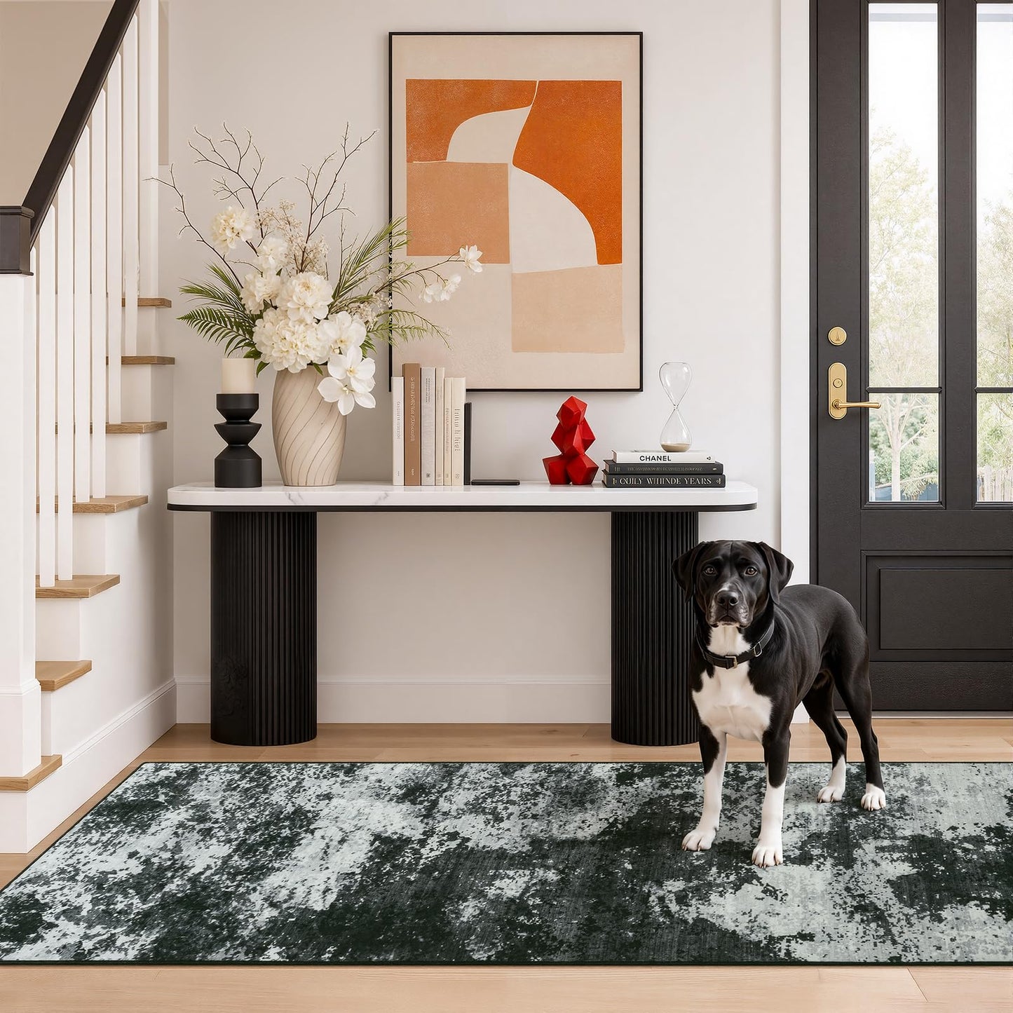 Merelax 2x6 Entryway Long Runner Area Rug, Black Washable Modern Abstract Entry Rugs for Kitchen Bedroom Hallways Living Room, Non Slip Carpet for Indoor Door High Traffic Family Room Decor