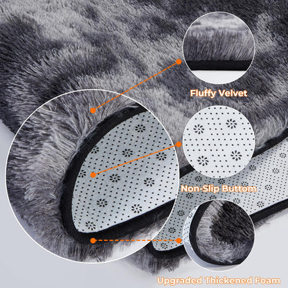 Humube Large 6x9 Area Rugs for Living Room, Indoor Shaggy Rugs for Bedroom, Anti-Slip Fluffy Shag Rugs Fuzzy Furry Plush Rugs for Kids Girls Room Decor, Tie-Dyed Dark Grey