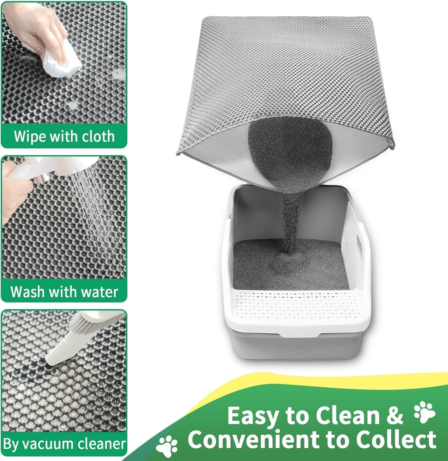 GRELY Cat Litter Mat, 25x16 Inches Litter Box Mat, 2 Layer Litter Trapping Mat for Indoor Cats, Litter Catcher Mats Non-Slip Waterproof Urine Proof Collapsible