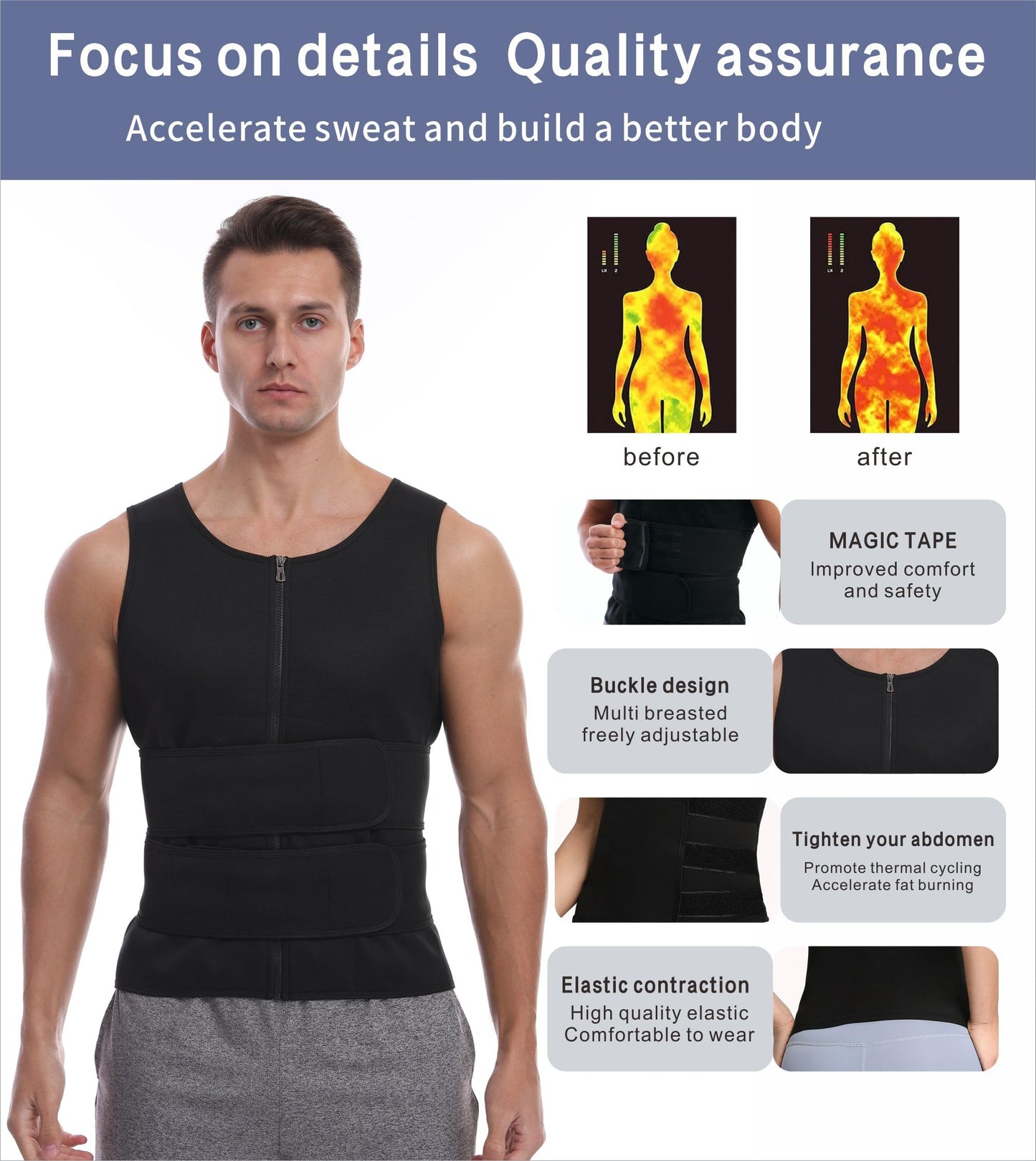 Dokelovy Sauna Suit Vest for Men 2 in 1, Zipper Sauna Waist Trainer with 2 Adjustable Waist Trimmer Belts,BodyShaper for Gym