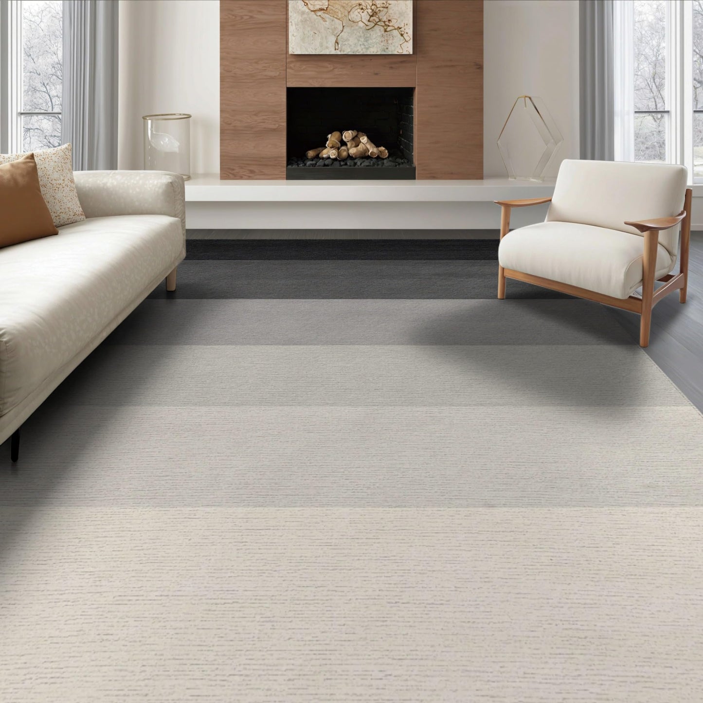 ODIKA 6'x9' Shaped Ombre Abstract Gradient Block Fade Irregularly Blend Odd Flowing Dynamic Washable Area Rug Non-Slip Chair-Friendly Floor for Dining Room, Under Table, Office