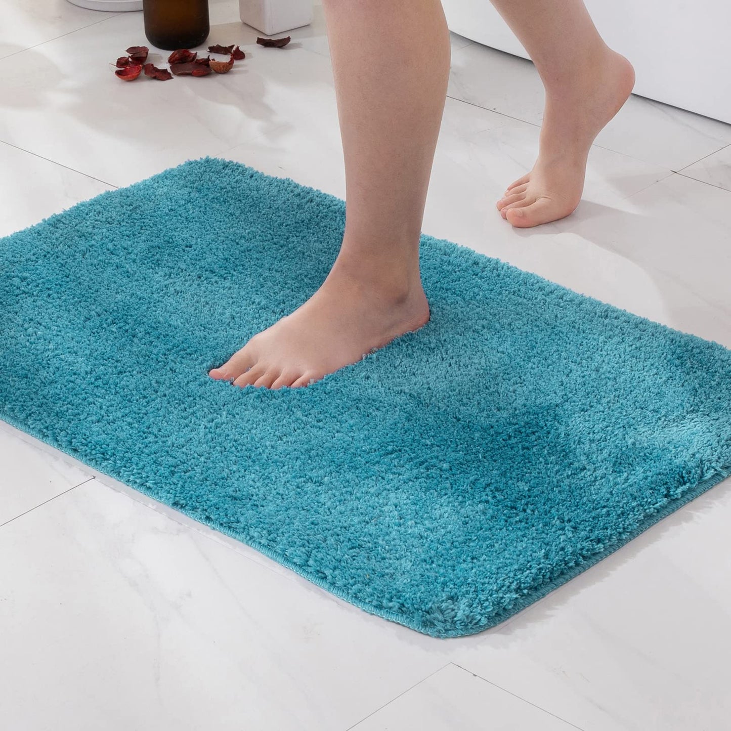 MIULEE Teal Bathroom Rugs, Soft Small Absorbent Microfiber Bath Rugs Non Slip Quick Dry Fluffy Bath Mats for Bathroom Floor Tub Showers, Machine Washable, 16x24 Inch