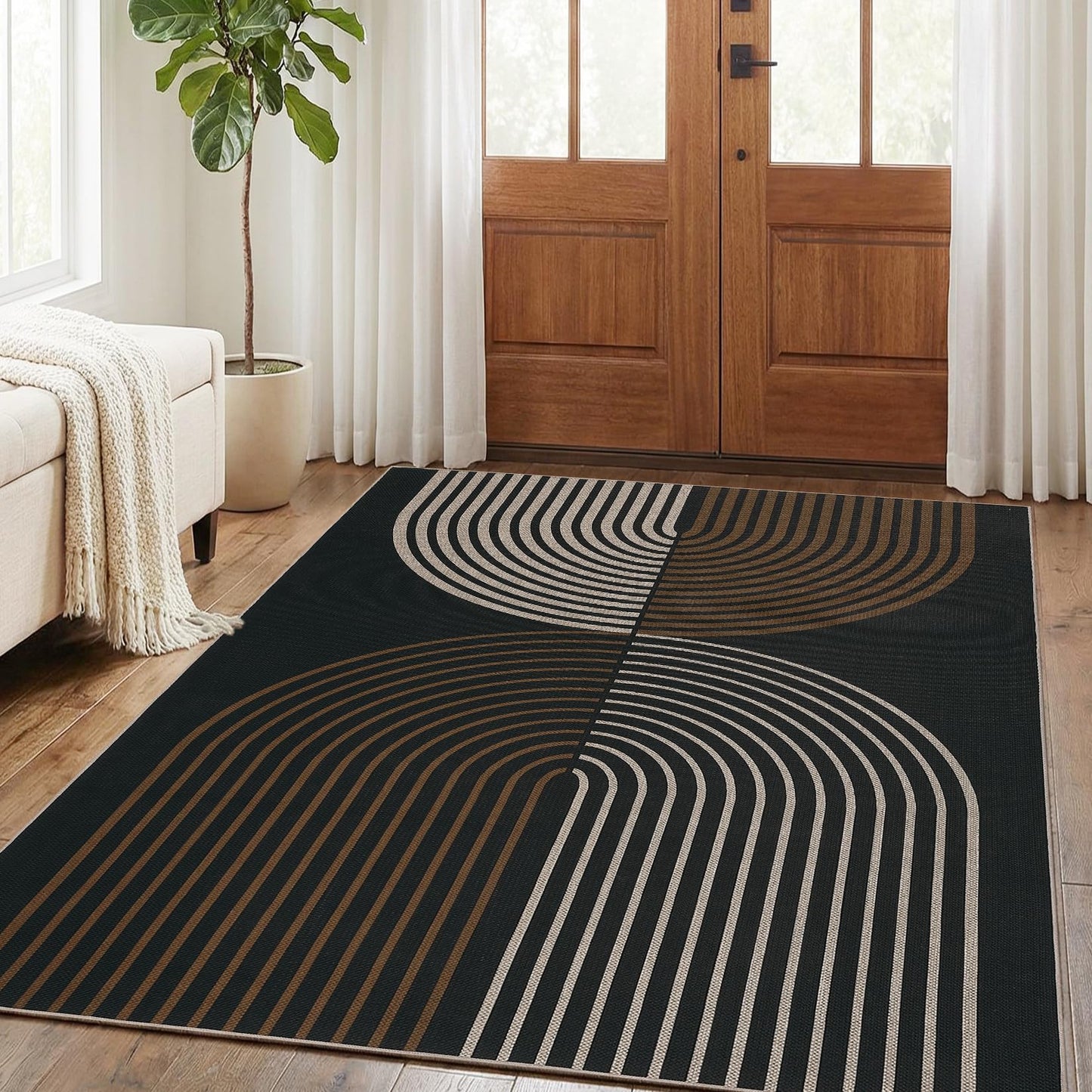 GarveeHome Modern Rainbow Easy Jute 3x5 Patio Rug, Washable Rugs for Entryway Farmhouse Non Slip Indoor Door Mat Carpet for Entry Mudroom Porch Decor