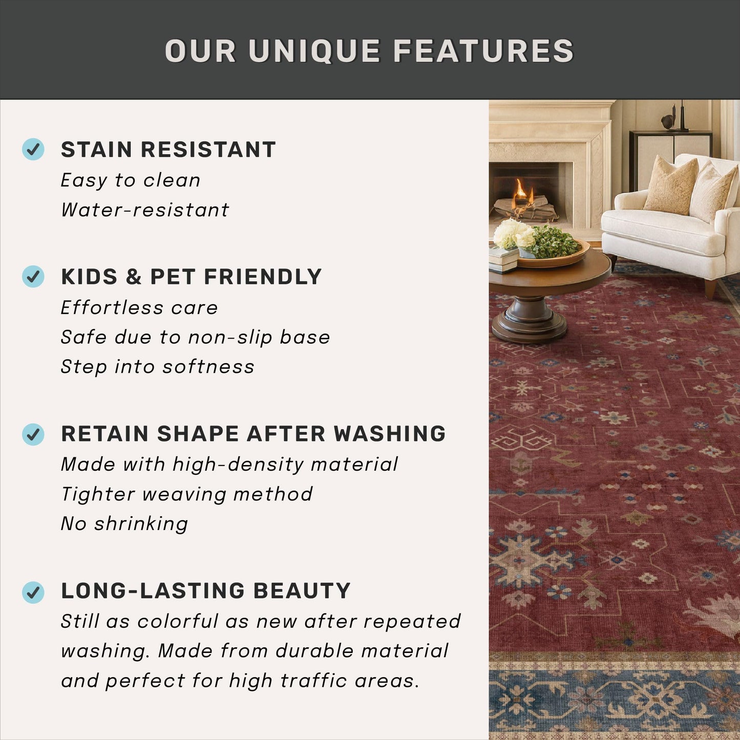 Hazo Haus Oriental 8x10 Large Area Rugs for Living Room - Burgundy Rug for Bedroom Under Bed, Dining Room Under Kitchen Table, Washable Soft Non Slip Unique Indoor Décor