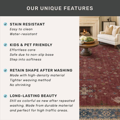 Hazo Haus Oriental 8x10 Large Area Rugs for Living Room - Burgundy Rug for Bedroom Under Bed, Dining Room Under Kitchen Table, Washable Soft Non Slip Unique Indoor Décor