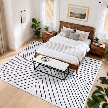 ROYHOME Area Rug 9x12 Living Room Rug Non Slip Modern Bedroom Stain Resistant Dining Room Throw Carpet Geometric Low Pile Untra Soft Contemporary Accent Carpet for Home Office, White&Black