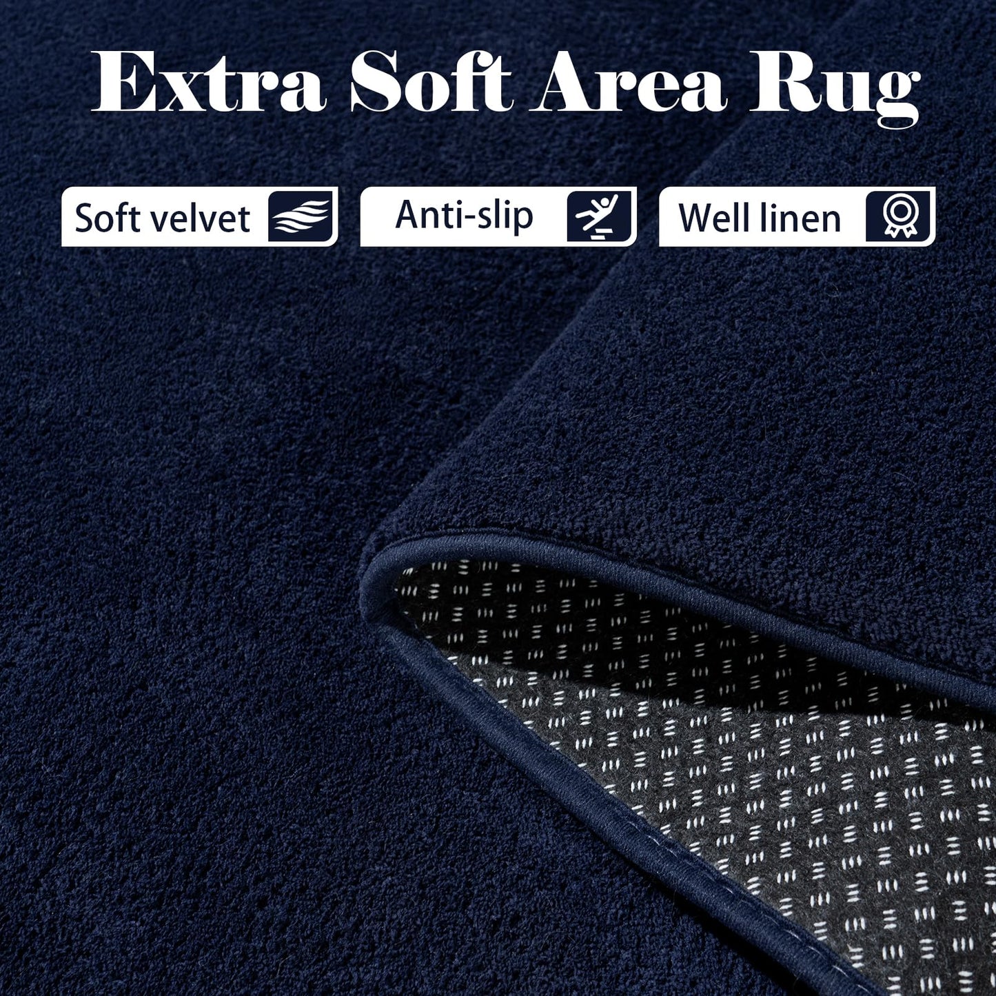 QDUIDU Large Area Rugs for Bedroom Living Room - 5x8 Feet Ultra Soft Navy Blue Rug Thickened with Memory-Foam, Solid Modern Minimalist Carpets for Home Decor, Non-Slip and Comfy Nursery Room Rugs