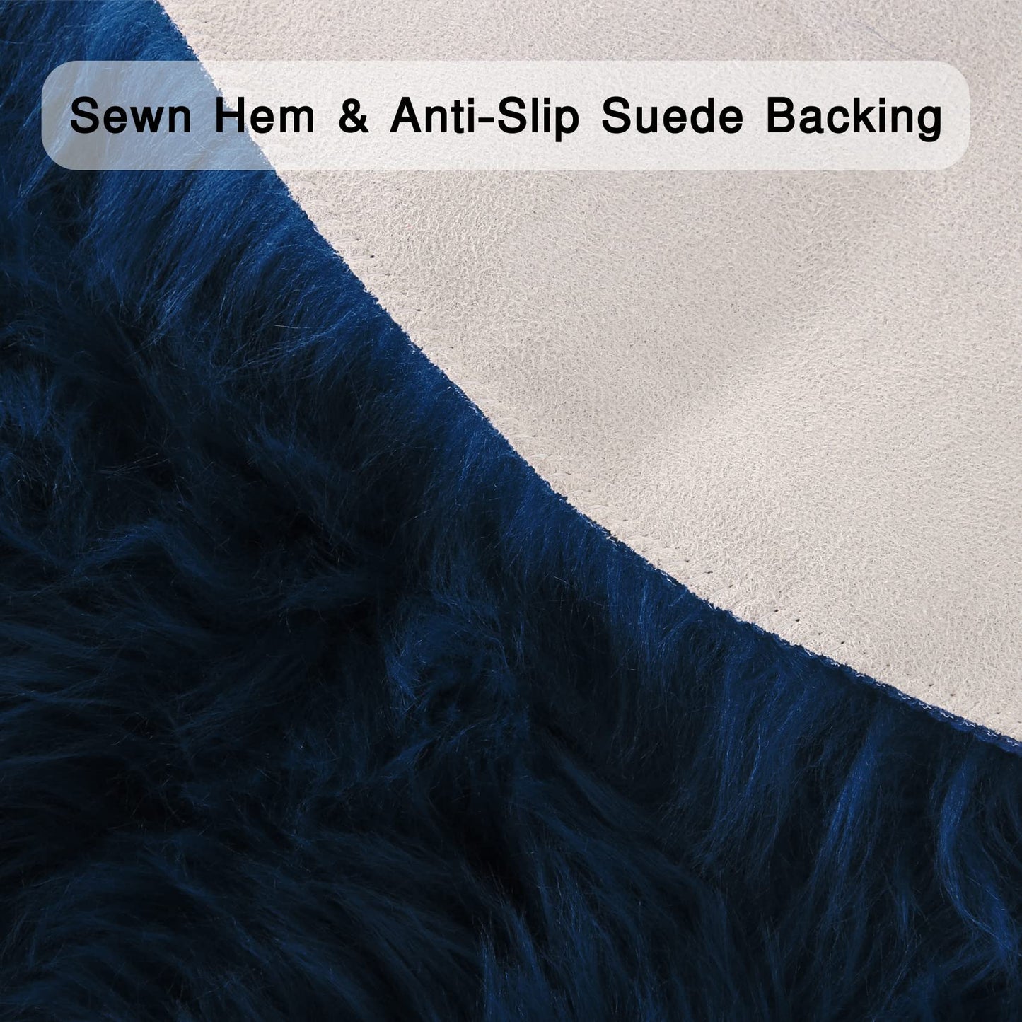 duduta Navy Blue Faux Sheepskin Runner Rugs 2x6 ft, Fluffy Shag Bedroom Bedside Rug Fur Couch Sofa Covers Washable