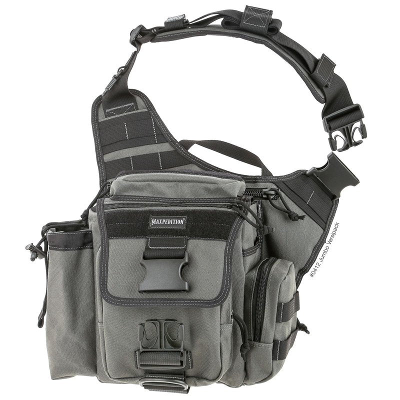 MAXPEDITION Jumbo Versipack (Wolf Gray) 7.4L Tactical Crossbody Sling Bag for EDC, CCW Concealed Carry, Survival, Includes Ergonomic 2" Strap with Comfortable Pad, 0412W