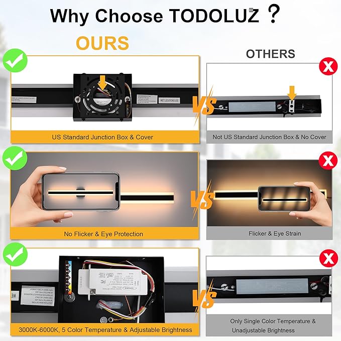 TODOLUZ 2-Pack 60-Inch LED Long Outdoor Wall Light Fixture, 42W IP65 Waterproof Exterior Linear Wall Mount Lighting, 5 Color Temperature Mode (3000K/3500K/4500K/5000K/6000K)