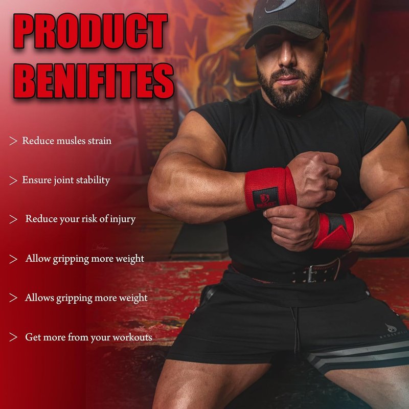 Beast Power Gear Wrist Wraps - 18” Heavy Duty Support for Weightlifting | Ideal for Bodybuilding & Powerlifting