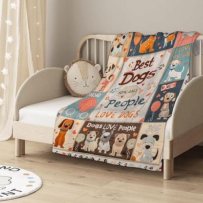Cute Puppy Throw Blanket, Cartoon Blanket Throw for Adults, Lightweight Soft Cozy Blanket for Couch Sofa Bed Room Decor 50x60 Inches