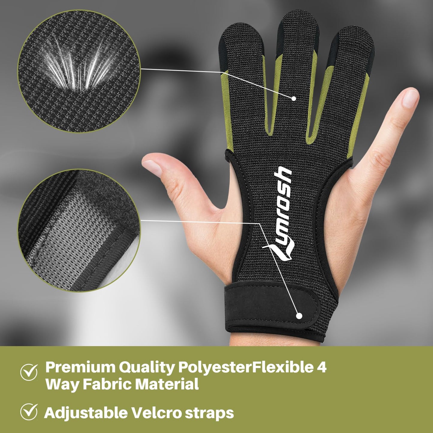 Lumrosh Archery Gloves 3 Finger Cowhide Shooting Hunting Green Men and Women Adult Kids Beginner Recurve Bow Archery Finger Protection Gear (Black, Large)