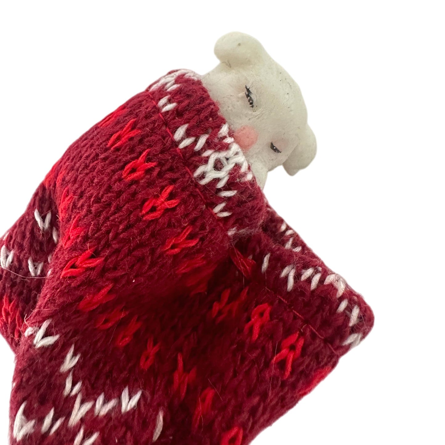 Nature's Mark Miniature White Puppy in Red Knit Stocking Christmas Ornament – 2.4-Inch Festive Dog Lover’s Holiday Decor, Cozy Knitted Fabric Hanging Puppy Decoration