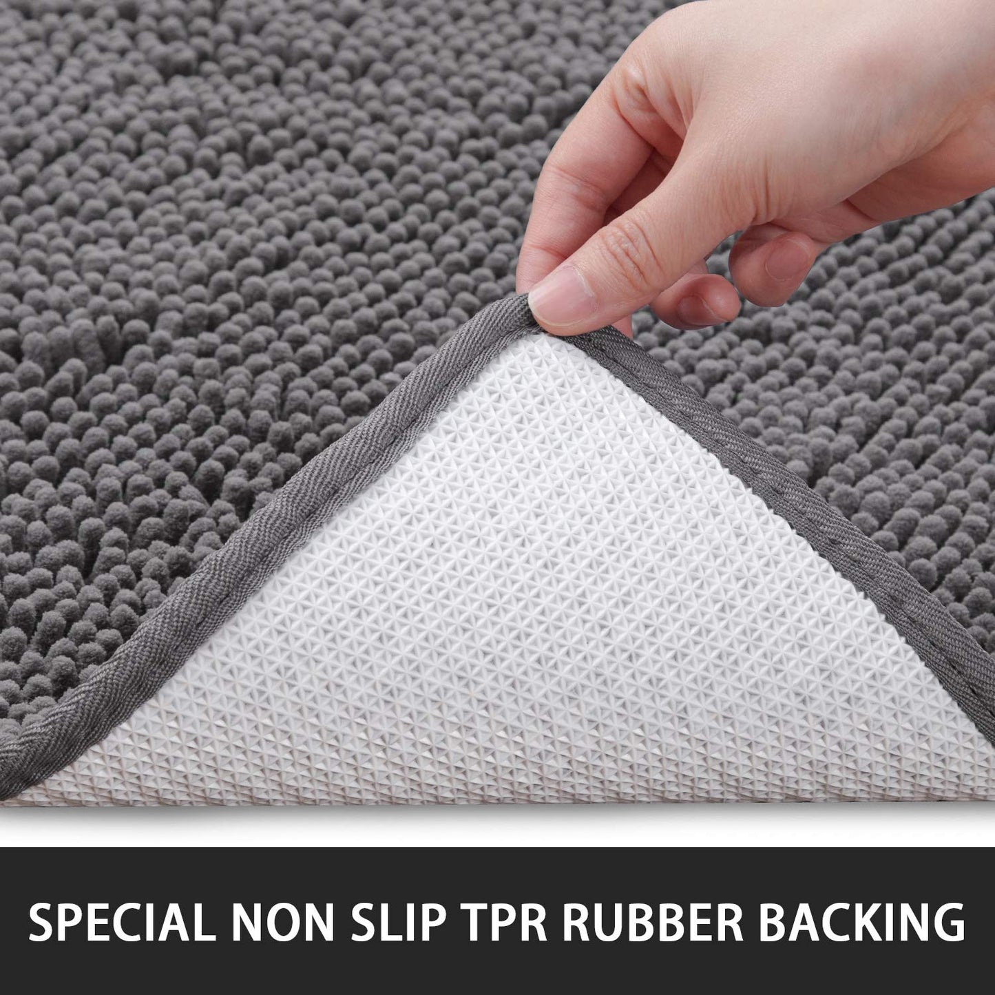 Noahas 24''x 60'' Grey Long Bathroom Rugs Runner,Absorbent Bath Mats for Bathroom Non-Slip with Rubber Backing,Soft Washable Carpet,Plush Chenille Shower Mats Shaggy Durable Bath Rugs