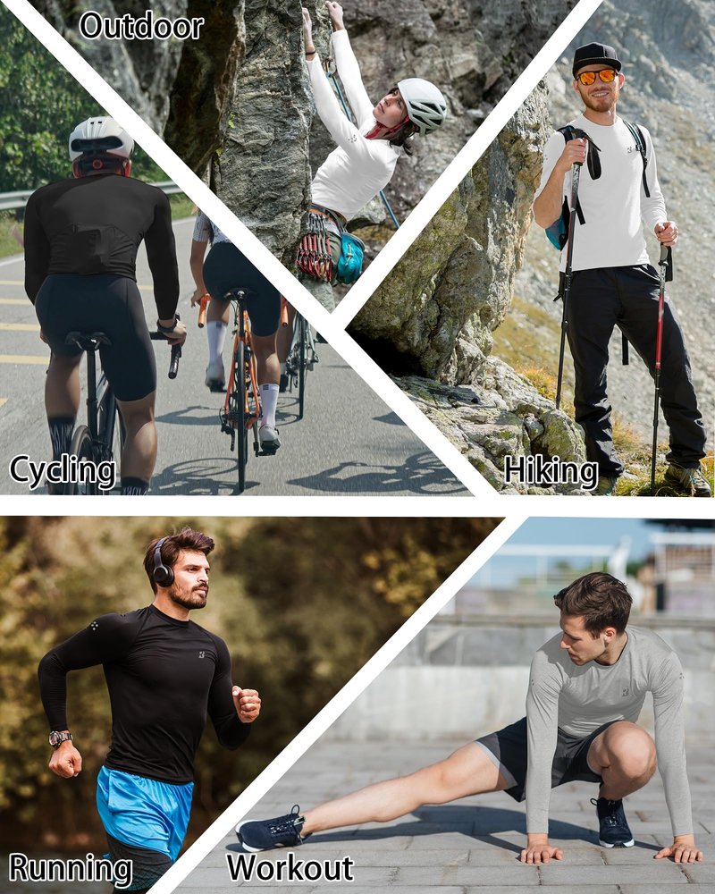 Roadbox Mens UPF 50+ Long Sleeve Swim Rash Guard, UV Sun Protection SPF Shirts for Outdoor Fishing Hiking Running Classic Black