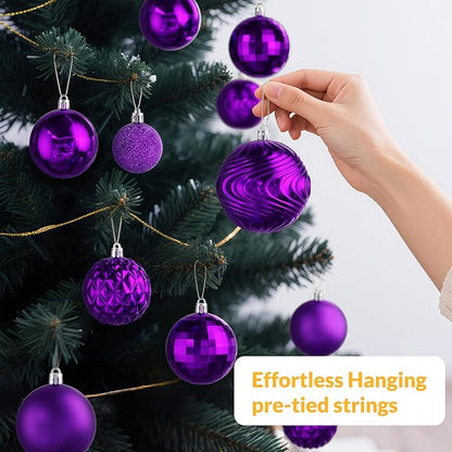 Annecy Christmas Tree Ornaments - 36 PCS Shatterproof Christmas Ball Ornaments Set for Holiday, Wreath & Party Decorations (Multi-Size, Purple)