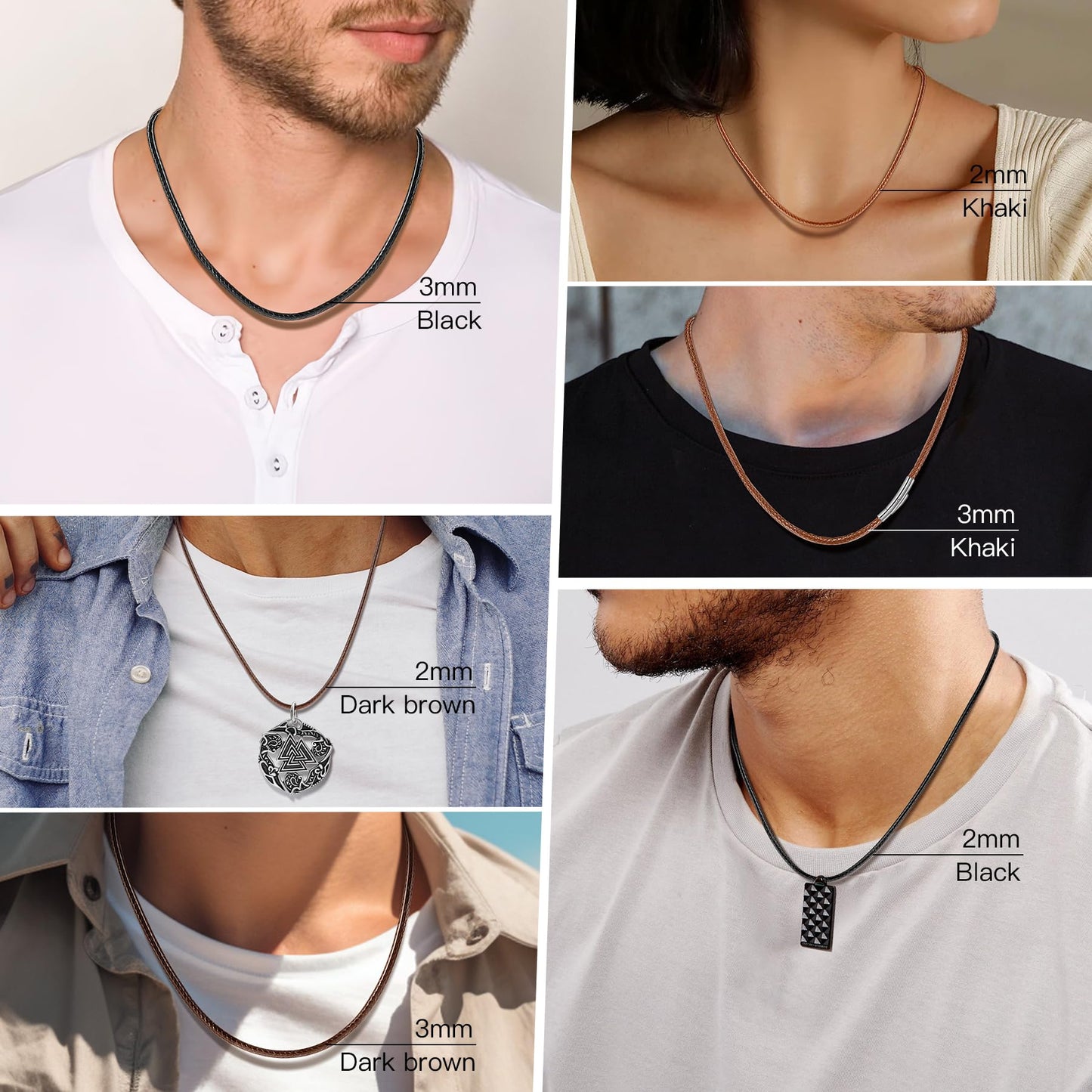 Oaldilee Leather Necklace Cord, 22 Inch Brown 2MM Wax String Rope Chains for Men Women Waterproof Neck Chain