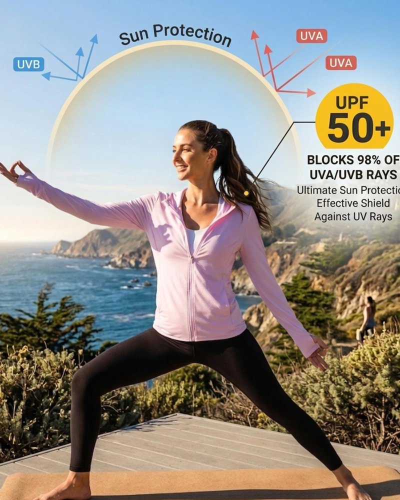 isnowood Women's UPF 50+ Sun Protection Rash Guard, UV SPF Long Sleeve Zip Hoodie Jacket, Lightweight Hiking Outdoor Shirts