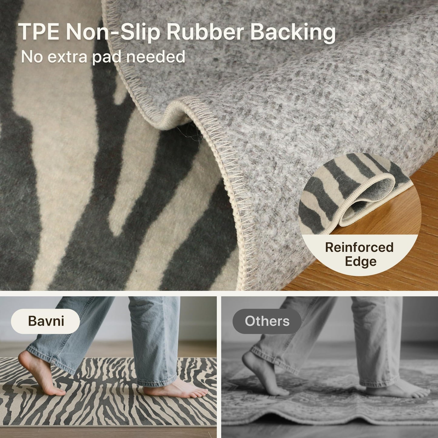 Bavni 2x6 Zebra Runners Rug for Hallways, Machine Washable Non Slip, Soft Print Animal Rugs for Entrance-Lightweight Low Pile Brown Carpet for Bedroom Kitchen and Corridor,Zebra