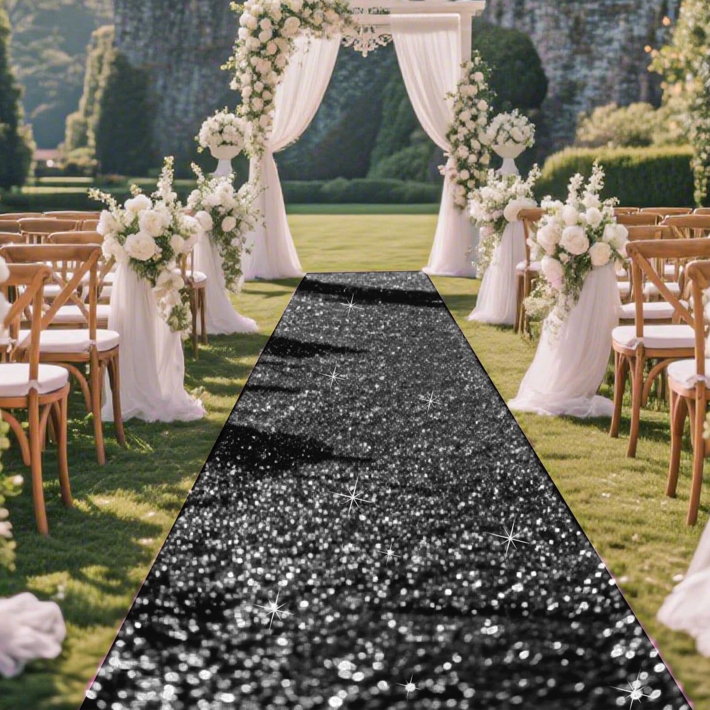 Glitter Carpet Runner for Party -200 GSM Thickness Non-Woven Fabric Runner Rug with Adhesive Tape, Hollywood Carpet for Event, Aisle Runner for Wedding Ceremony (Glitter Black, 2.6FTx15FT)