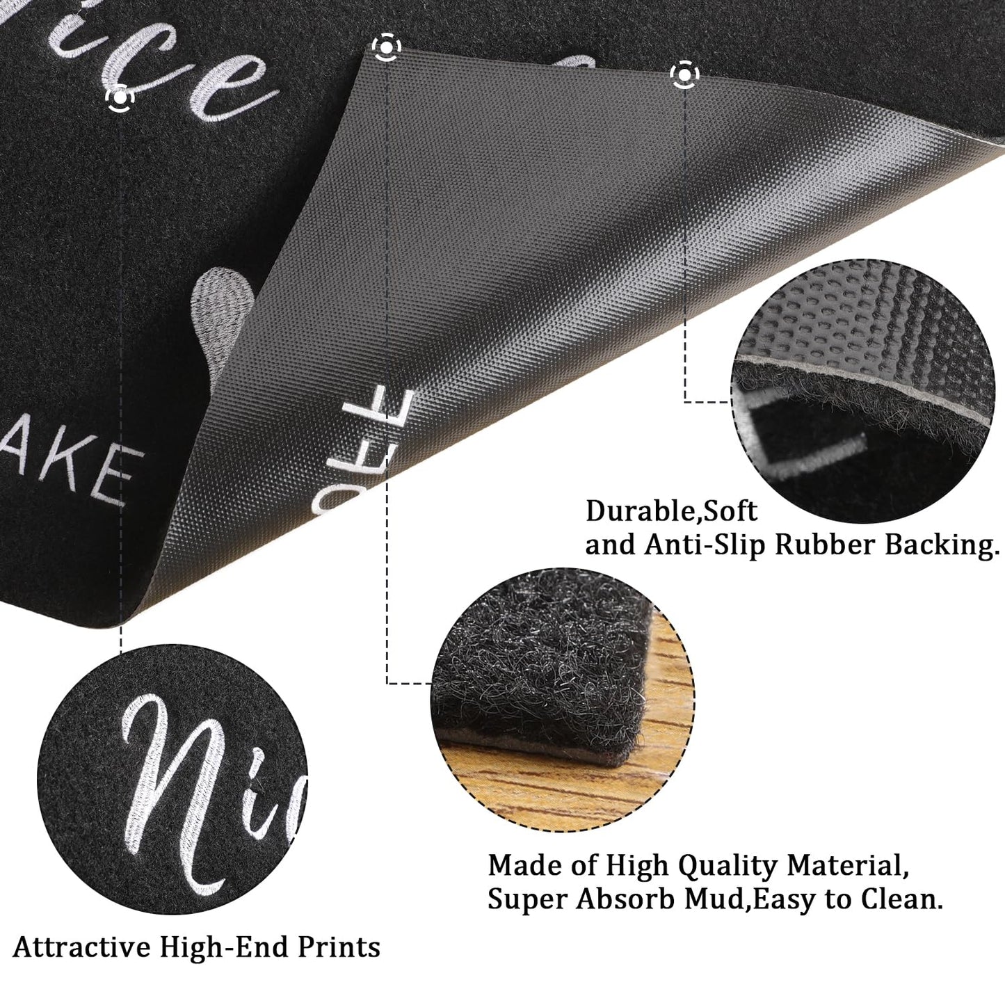 MWAZZLL Large Welcome Door Mat Outdoor Indoor Non Slip Nice Shoes Doormat 36"x24" Low-Profile Front Door Mats for Entrance,Patio,High Traffic Areas Black