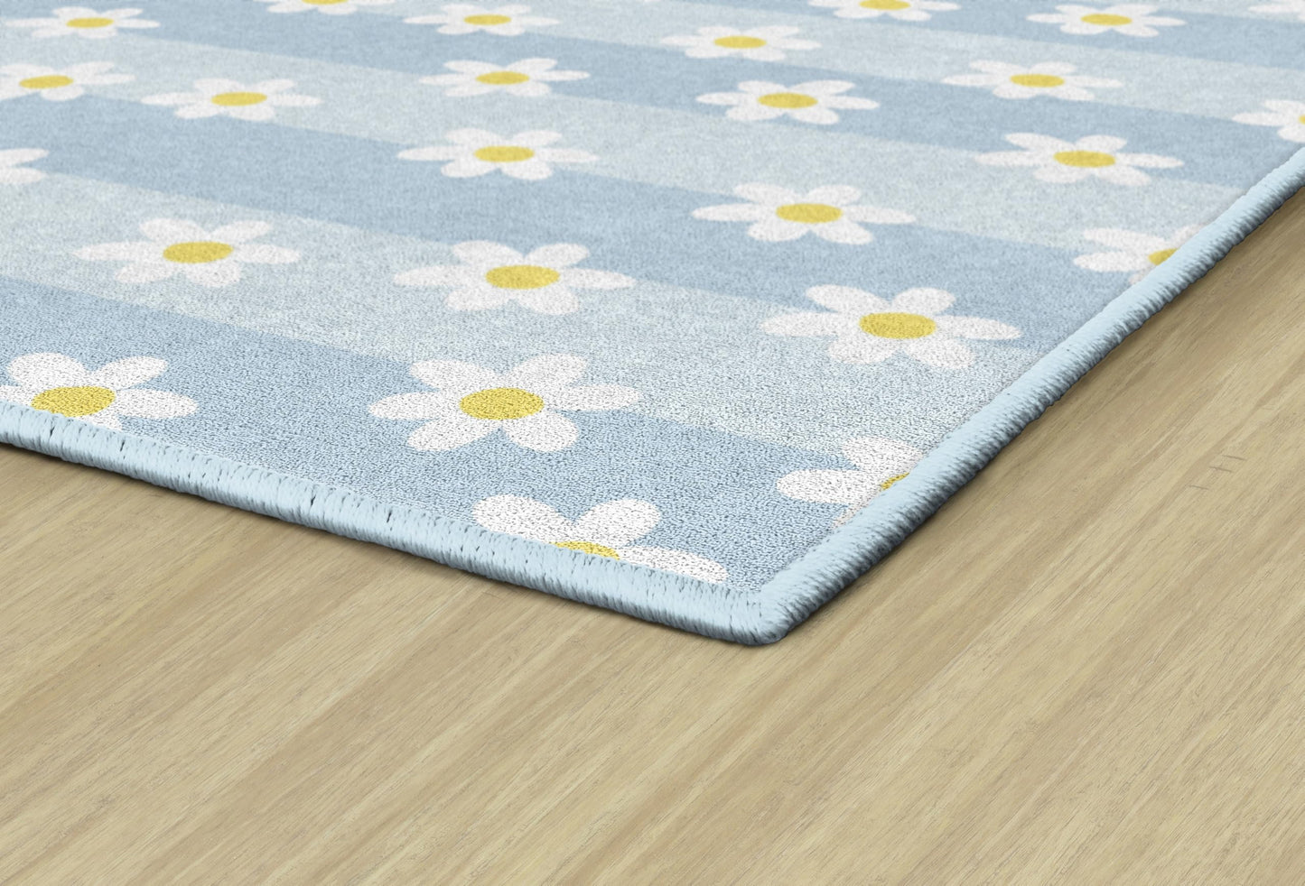 Flagship Carpets Pretty in Pastel Daisies On Blue Stripes Educational Area Rug for Kids Room, Children's Classroom Rug for Teaching and Playroom, 7'6" X 12' - Blue Stripes