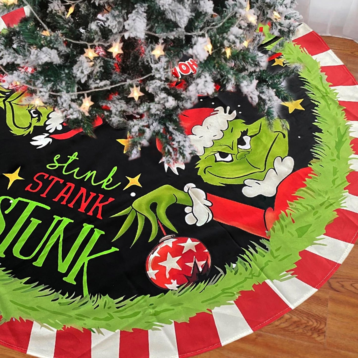 VGNRAR Christmas Tree Skirt 48 Inches Soft Plush Xmas Tree Mat Winter Christmas Tree Decorations Red Green Cartoon Cute Tree Collar Farmhouse Tree Skirts for Home Decor Holiday Party Supplies