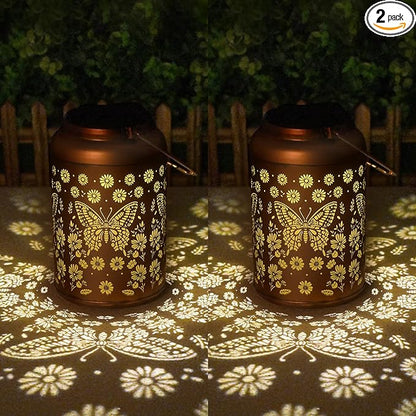 Birthday Day Gifts for Women Men Mom 2 Pack Butterfly Solar Lanterns Outdoor Waterproof - Butterflies Solar Lights Garden Decor, Outdoor Decor for Patio, Yard