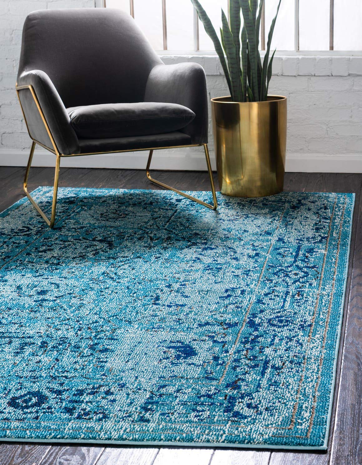 Unique Loom Medici Collection Vintage Botanical Traditional Light Blue Area Rug (4' 0 x 6' 0)