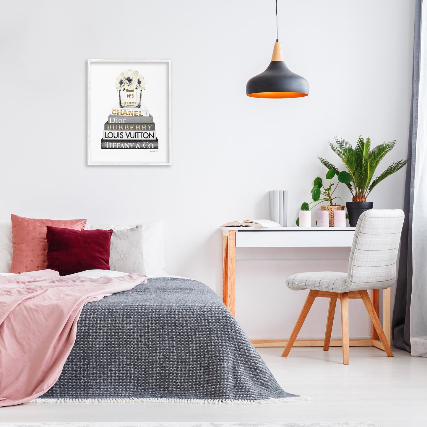 Stupell Industries Blooming White Floral Display on Glam Designer Bookstack Wall Art, 11 x 14, Black Framed