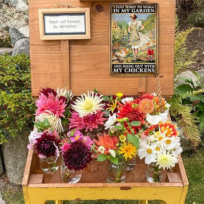 Chicken Signs For Coop Funny Garden Metal Tin Sign Vintage Chicken Sign Decor Farm Signs Outdoor Metal Gardening Girl Poster Tin Sign I Just Want To Work In My Garden And Hang Out With My Chickens