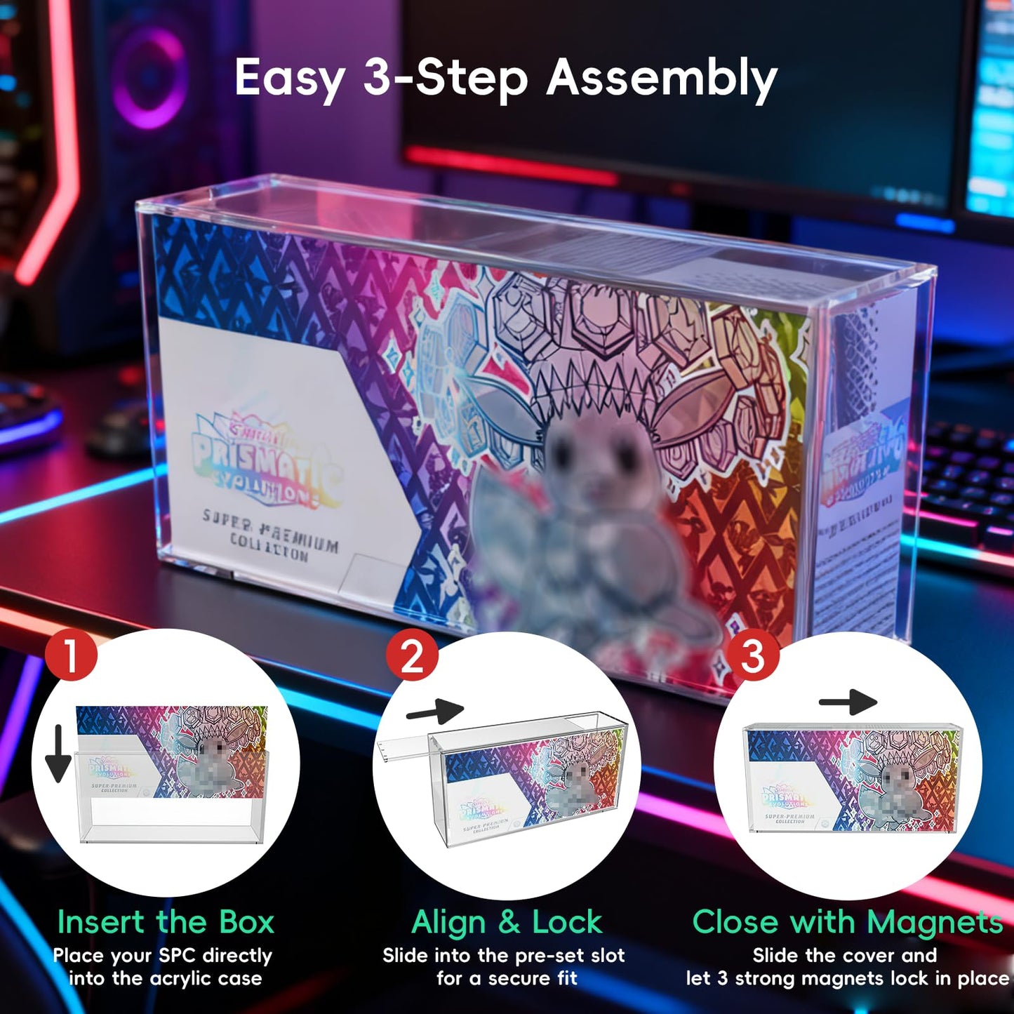 Prismatic Evolutions SPC Box Acrylic Case Protector – Ultra Thick 8mm Clear Acrylic Display Box with Sliding Slot & 5mm Magnetic Lid, Rounded Edges, Collector Case Compatible with SPC Box