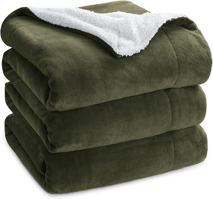Bedsure GentleSoft Sherpa Fleece Blankets King Size for Bed - Thick and Warm Throw for Men, Soft Fuzzy Plush King Blanket for Winter, Olive Green, 108x90 Inches