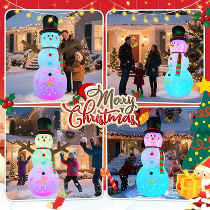 Snowman Inflatable Christmas Yard Decorations 8ft Giant Frosty Blow Up Snowman Inflatables Outdoor Rotating Colorful Led Lights Blowups Merry Xmas Winter Decor for Indoor Outside Lawn Vacation