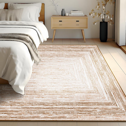 Phantoscope Washable Area Rug 5'x7' Non-Slip, Modern Neutral Boho Rugs for Living Room, Bedroom, Dining Room, Distressed Geometric Rectangle Pattern, Low-Pile Foldable Floor Carpet, Neutral Beige/Rust