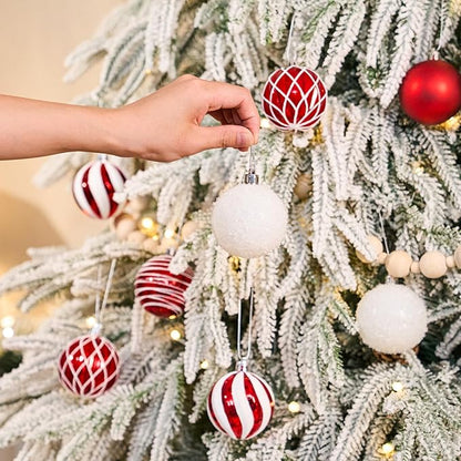 JORNOY Christmas Balls Ornaments, 30ct Shatterproof Xmas Tree Decorations, Hanging Bulbs Baubles Set with String for Holiday Home Party Decor, 2.36 inch/60mm, Red&White
